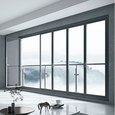 Гладкие складывающиеся серые алюминиевые двустворчатые двери, устойчивые к ураганам