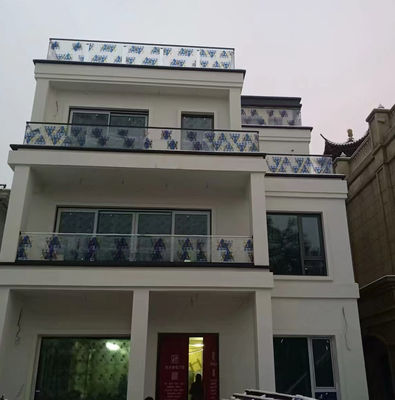 Синий алюминиевый стеклянный перила 10 мм толщины безрамочный стеклянный балюстрад